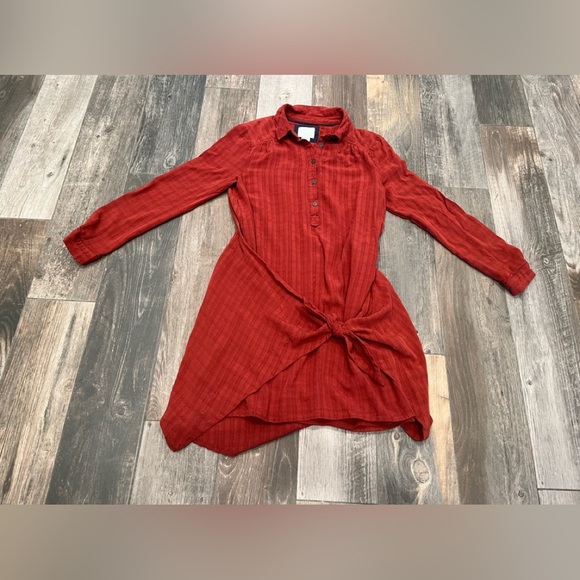 Maeve from Anthropologie Bloomsbury Tie Shirt Dress Women's 4 Rust Terra Cotta - Picture 3 of 10